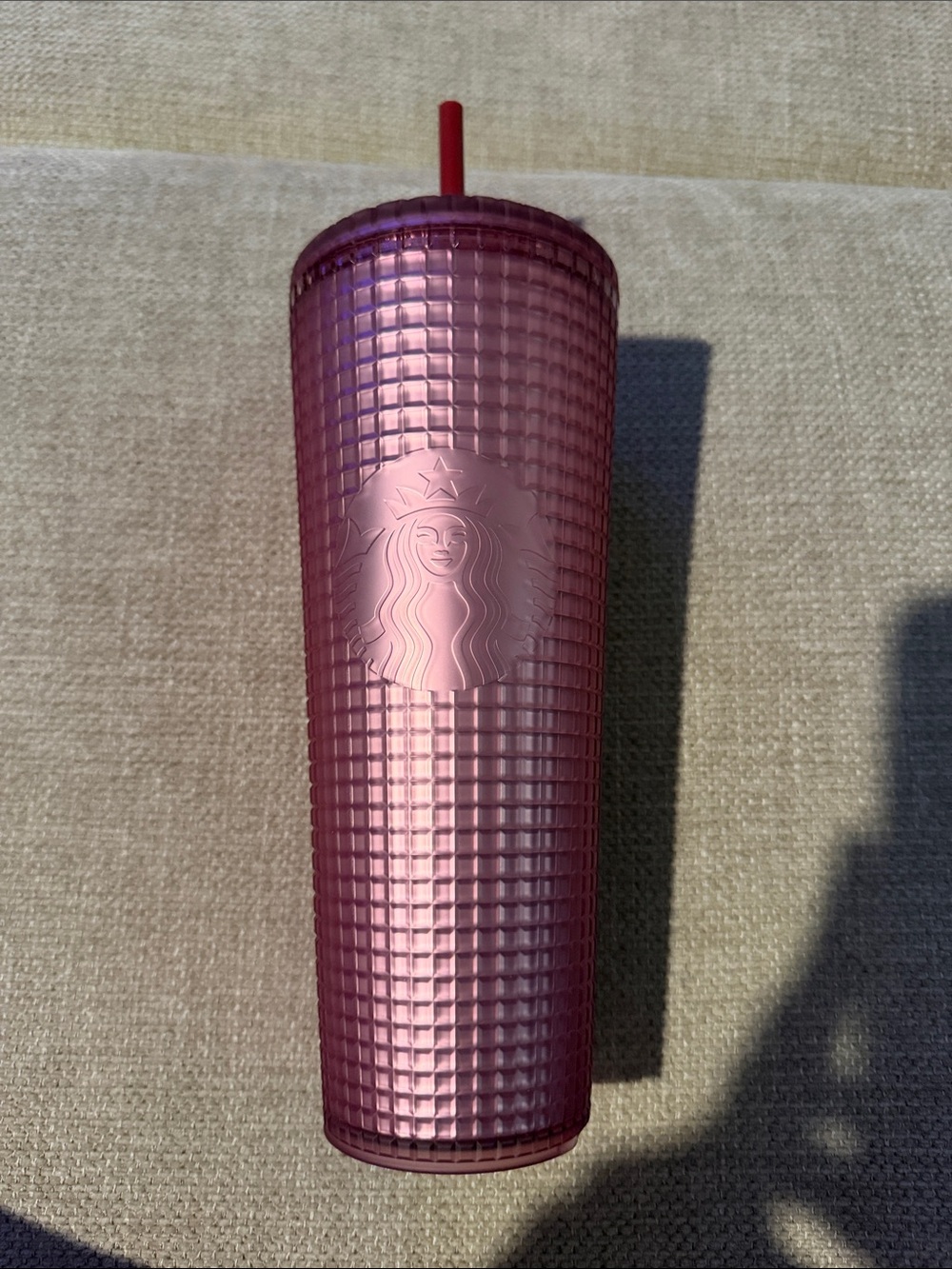 “As Is” Starbucks Metallic Rose Pink Studded Tumbler with Red Straw